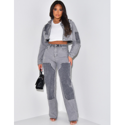 Washed straight-leg jeans with contrasting inserts Washed straight-leg jeans with contrasting inserts