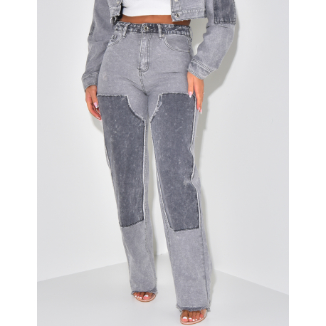 Washed straight-leg jeans with contrasting inserts Washed straight-leg jeans with contrasting inserts