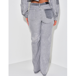 Washed straight-leg jeans with contrasting inserts Washed straight-leg jeans with contrasting inserts