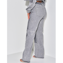 Washed straight-leg jeans with contrasting inserts Washed straight-leg jeans with contrasting inserts