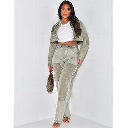 Jeans effet délavé à empiècements contrastants Jeans effet délavé à empiècements contrastants