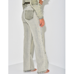 Jeans effet délavé à empiècements contrastants Jeans effet délavé à empiècements contrastants