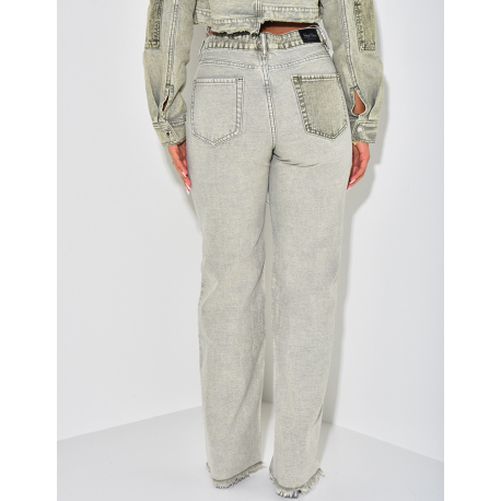 Jeans effet délavé à empiècements contrastants Jeans effet délavé à empiècements contrastants