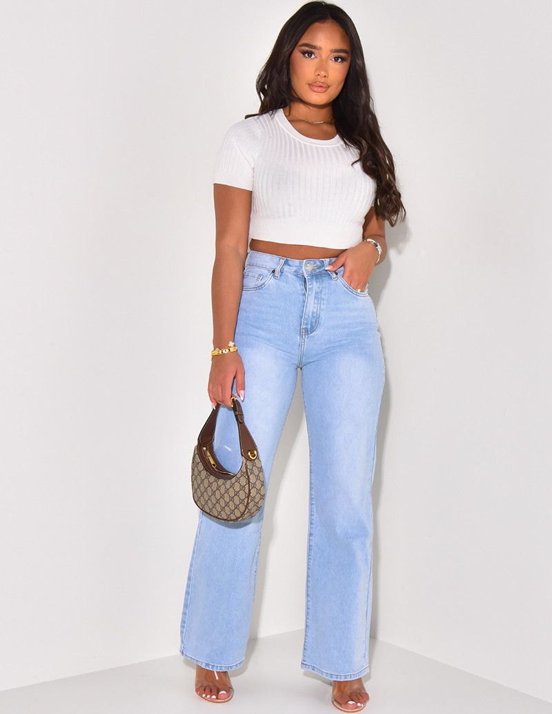   High-waisted straight-leg jeans
