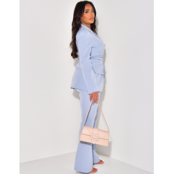 Ensemble de tailleur à ceinture large et pantalon patte d'eph effet lin Ensemble de tailleur à ceinture large et pantalon patte d'eph effet lin