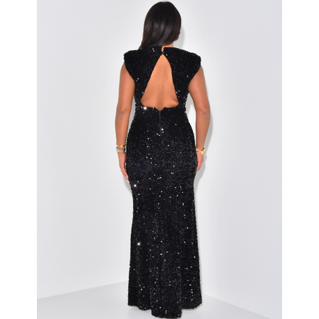 Robe premium en sequins sans manche dos nu Robe premium en sequins sans manche dos nu