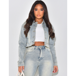 Short denim jacket with vintage wash Short denim jacket with vintage wash