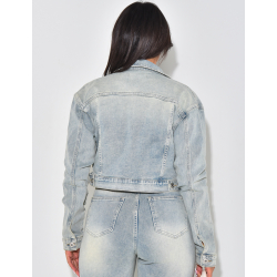 Short denim jacket with vintage wash Short denim jacket with vintage wash