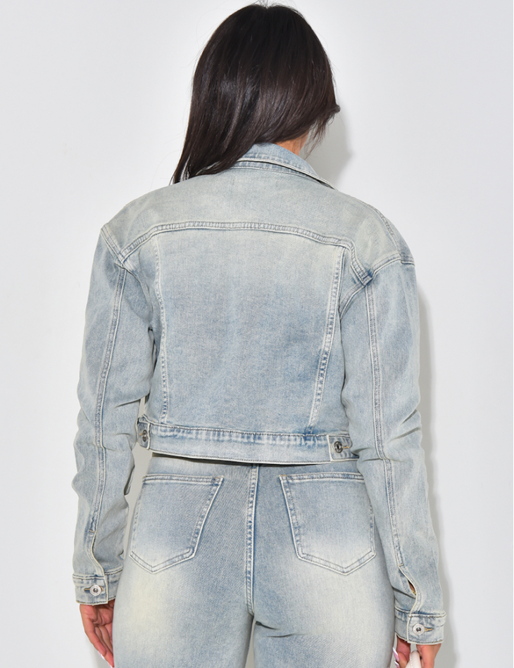 Short denim jacket with vintage wash Short denim jacket with vintage wash