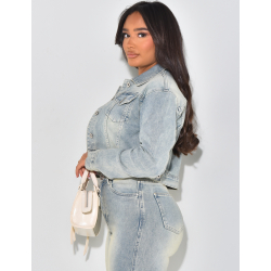 Short denim jacket with vintage wash Short denim jacket with vintage wash
