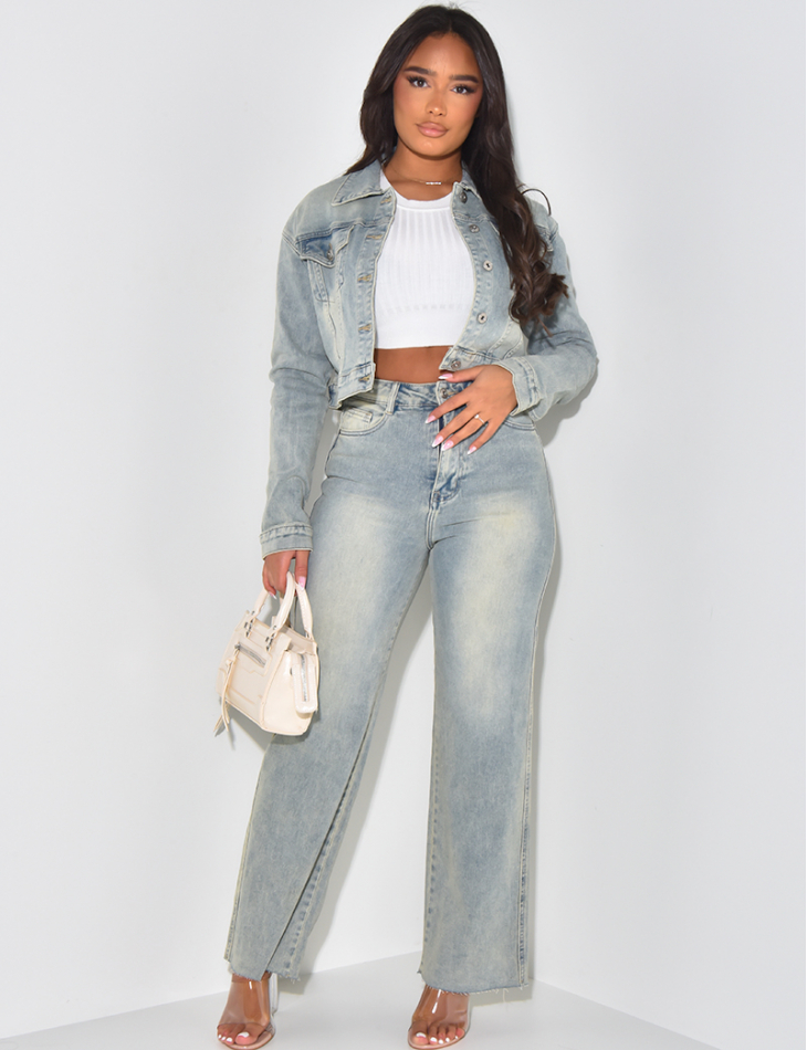 Short denim jacket with vintage wash Short denim jacket with vintage wash