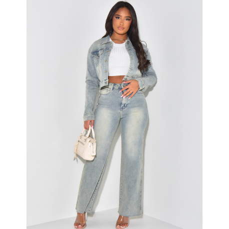 Short denim jacket with vintage wash Short denim jacket with vintage wash