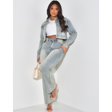 Short denim jacket with vintage wash Short denim jacket with vintage wash