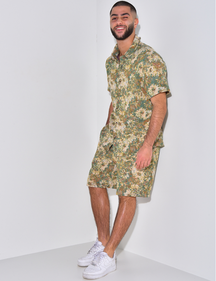 Ensemble short et chemise épais à motif floral Ensemble short et chemise épais à motif floral