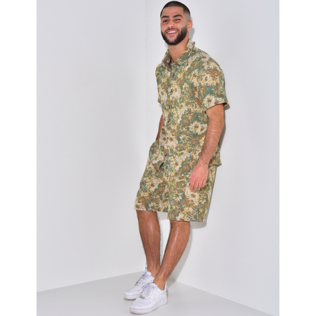 Ensemble short et chemise épais à motif floral Ensemble short et chemise épais à motif floral