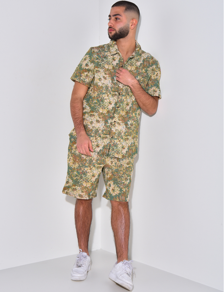 Ensemble short et chemise épais à motif floral Ensemble short et chemise épais à motif floral