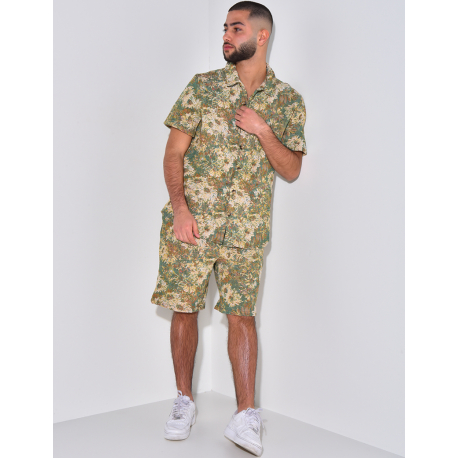 Ensemble short et chemise épais à motif floral Ensemble short et chemise épais à motif floral