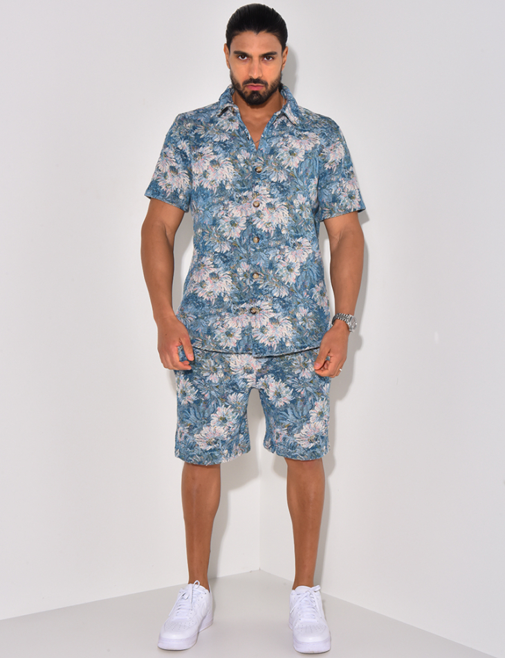 Ensemble short et chemise épais à motif floral