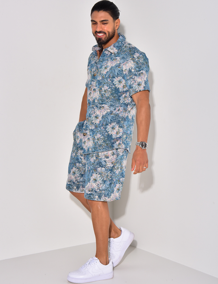 Ensemble short et chemise épais à motif floral Ensemble short et chemise épais à motif floral