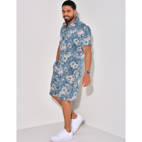 Ensemble short et chemise épais à motif floral Ensemble short et chemise épais à motif floral