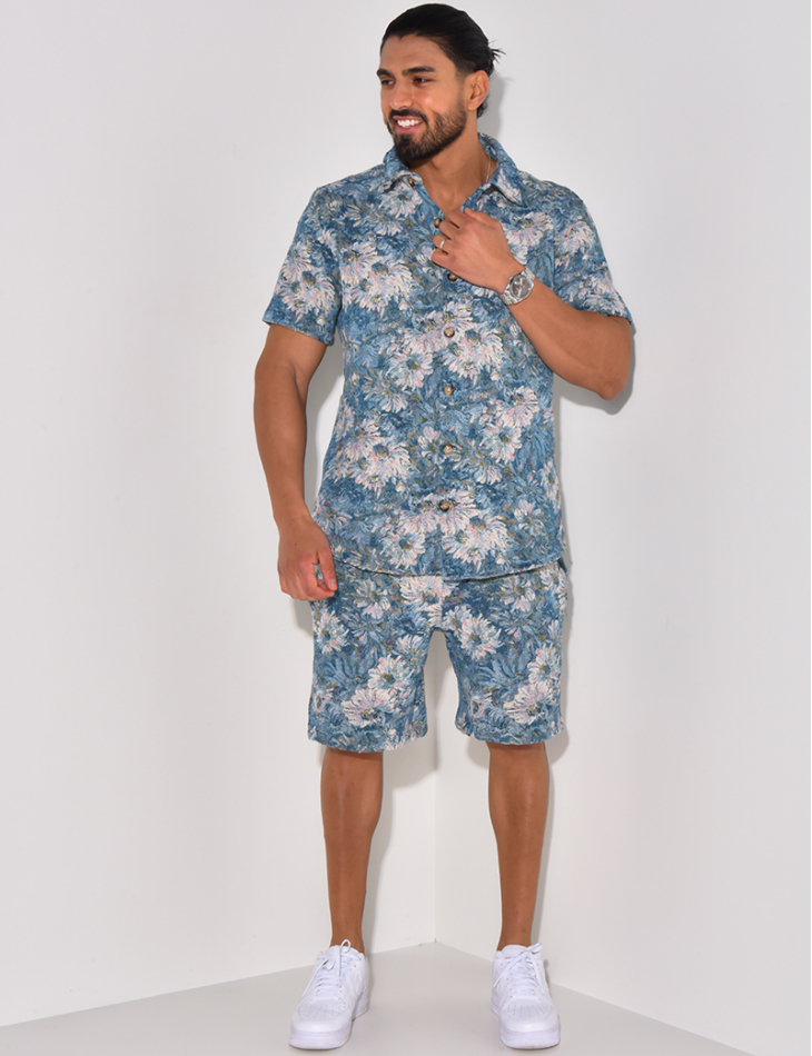 Ensemble short et chemise épais à motif floral Ensemble short et chemise épais à motif floral