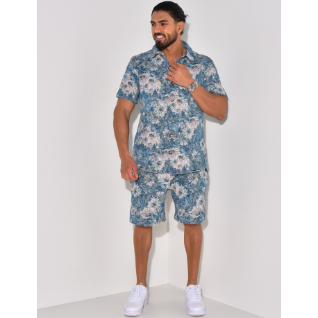 Ensemble short et chemise épais à motif floral Ensemble short et chemise épais à motif floral