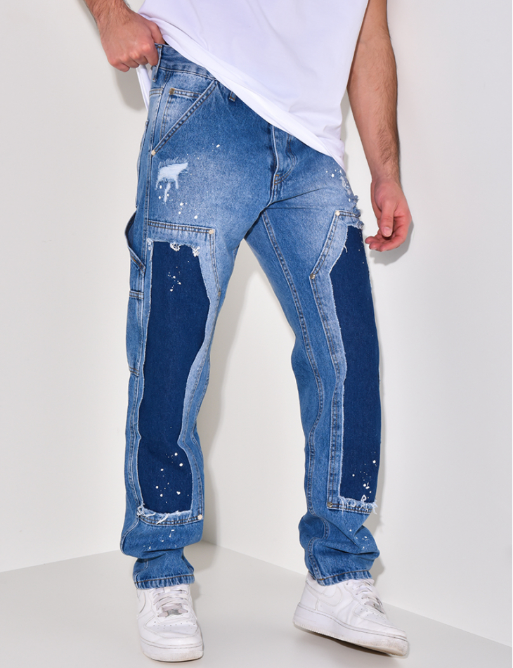 Jeans destroy à empiècements et tâches de peinture Jeans destroy à empiècements et tâches de peinture