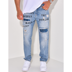 Jeans destroy à tâches de peinture et écritures Jeans destroy à tâches de peinture et écritures