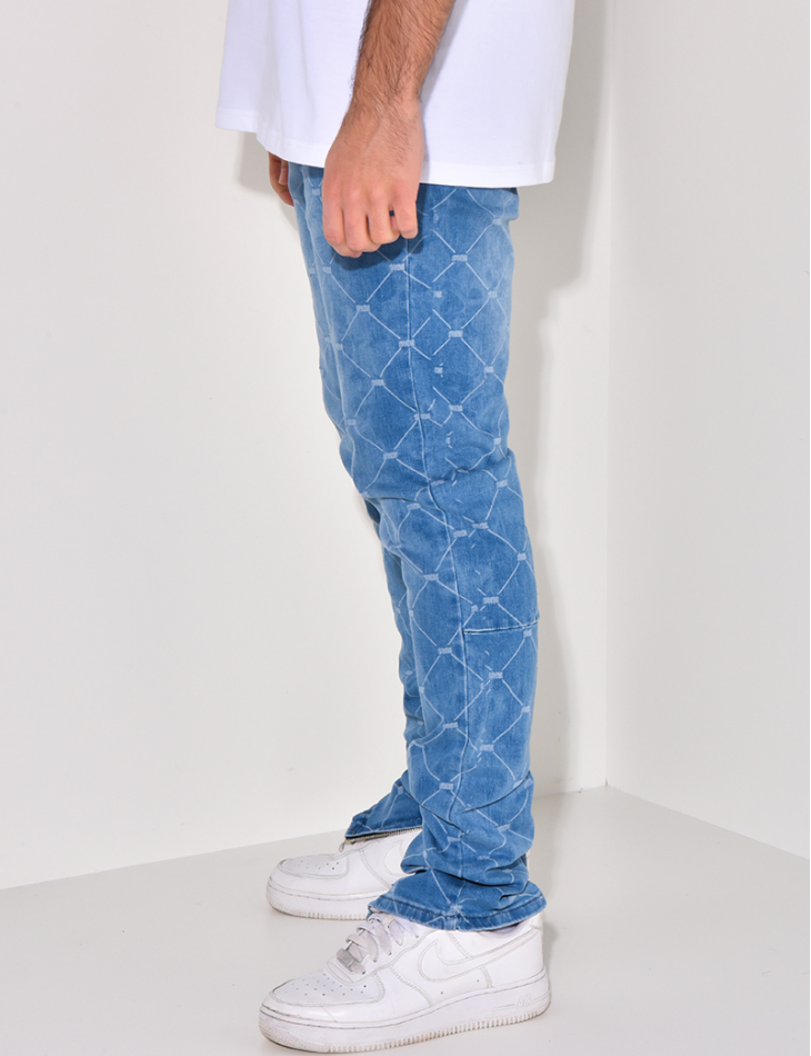 Jeans à motifs losange et zip aux chevilles Jeans à motifs losange et zip aux chevilles