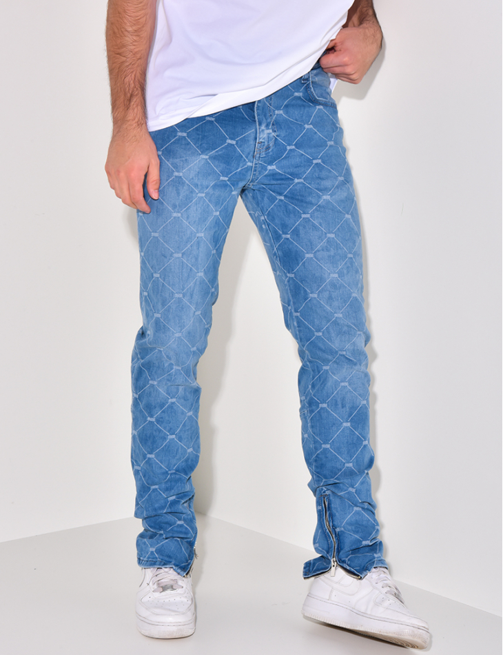 Jeans à motifs losange et zip aux chevilles Jeans à motifs losange et zip aux chevilles