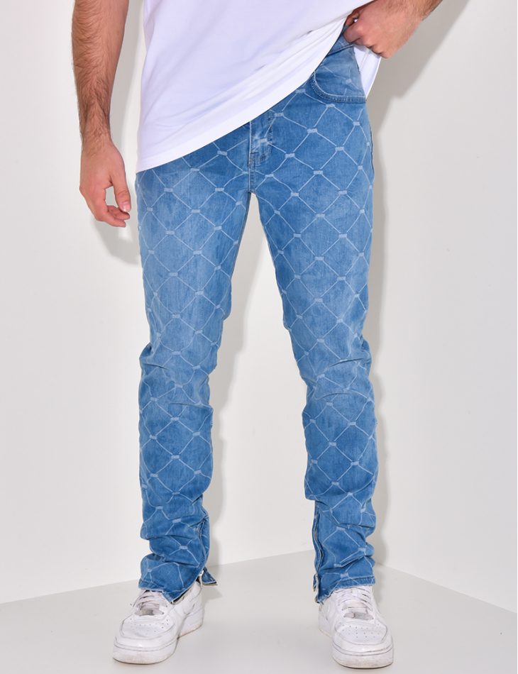 Jeans à motifs losange et zip aux chevilles Jeans à motifs losange et zip aux chevilles
