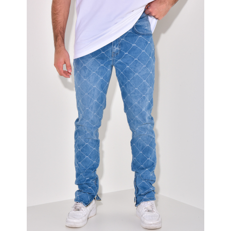 Jeans à motifs losange et zip aux chevilles Jeans à motifs losange et zip aux chevilles