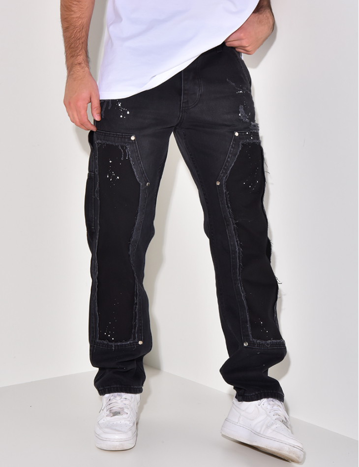 Jeans destroy à empiècements et tâches de peinture Jeans destroy à empiècements et tâches de peinture