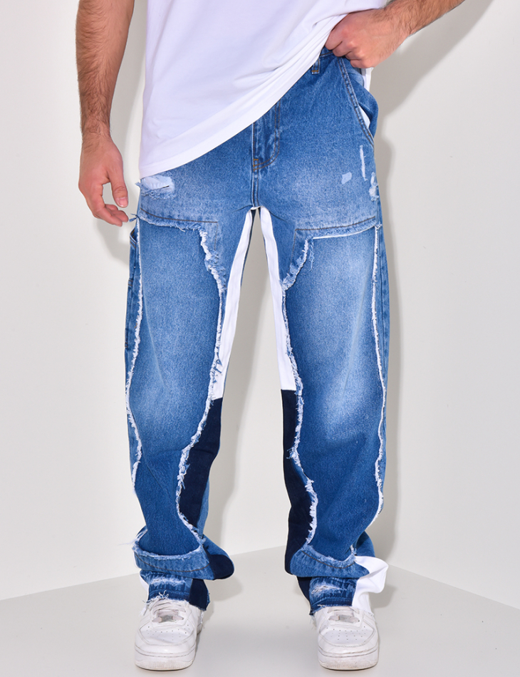 Jeans coupe droite à empiècements Jeans coupe droite à empiècements