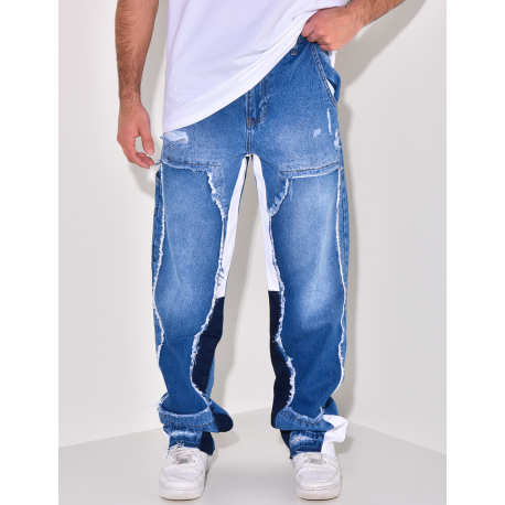 Jeans coupe droite à empiècements Jeans coupe droite à empiècements