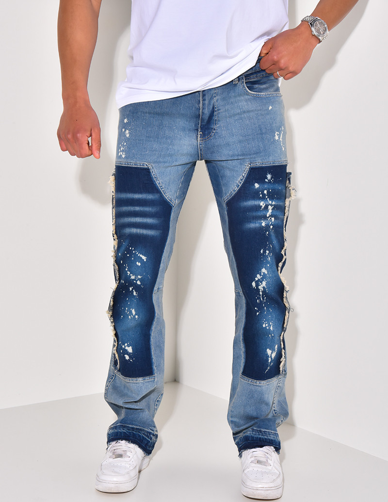 Jeans à empiècements et tâches de peinture