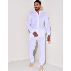 Ensemble en lin pantalon et chemise à col tunisien