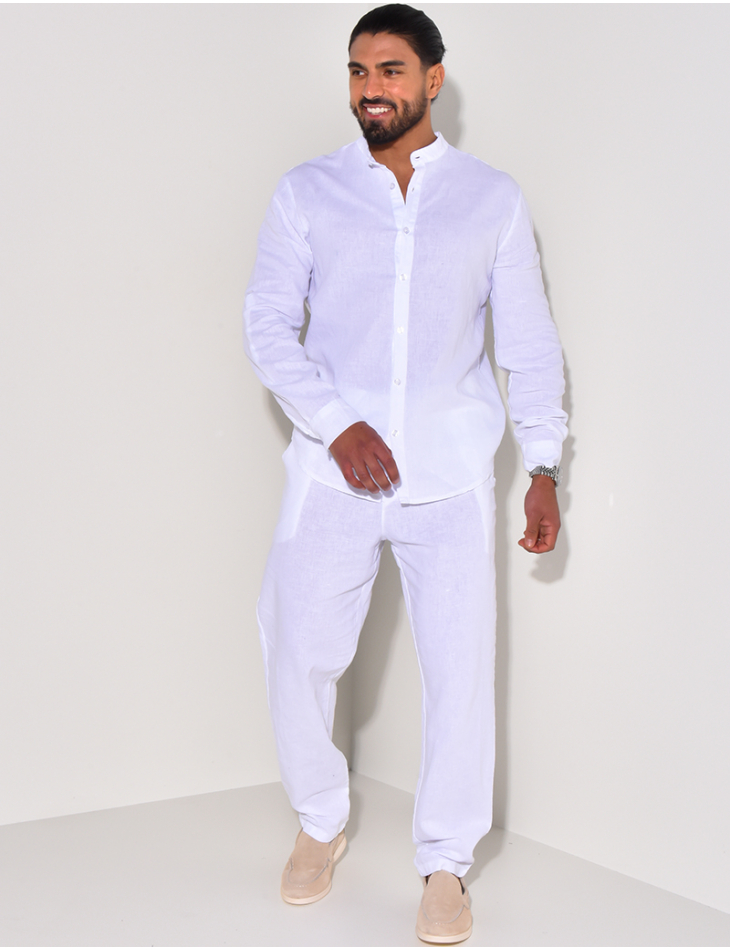 Ensemble en lin pantalon et chemise à col tunisien