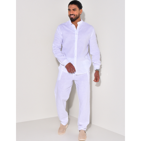 Ensemble en lin pantalon et chemise à col tunisien