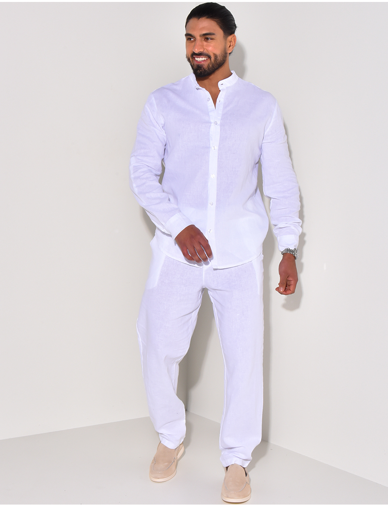 Ensemble en lin pantalon et chemise à col tunisien