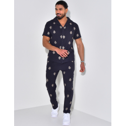 Ensemble en lin pantalon et chemise à motifs