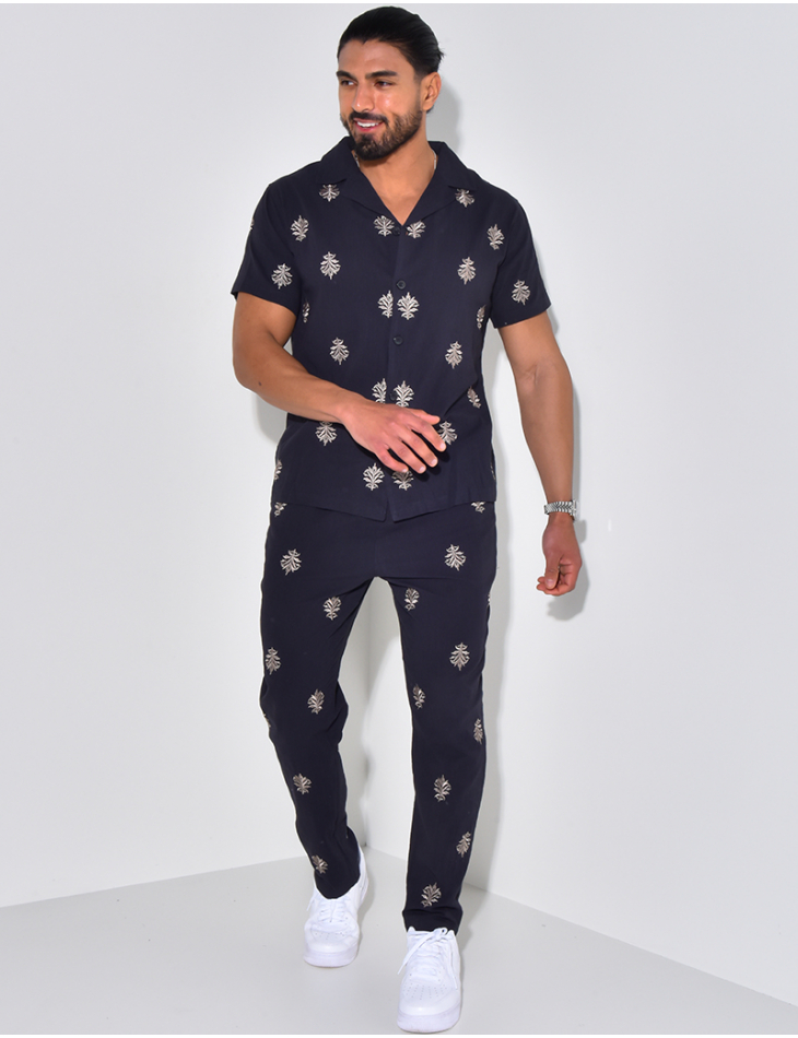 Ensemble en lin pantalon et chemise à motifs