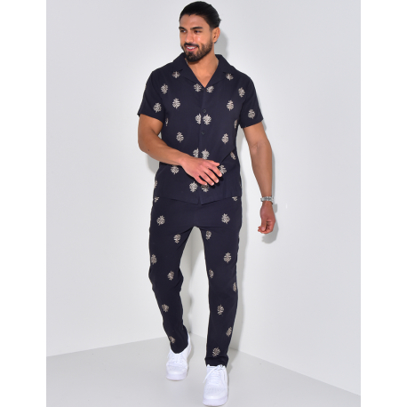 Ensemble en lin pantalon et chemise à motifs