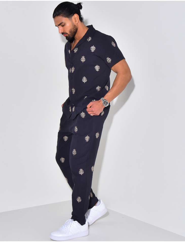 Ensemble en lin pantalon et chemise à motifs