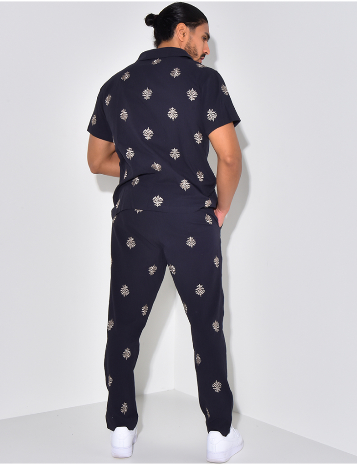 Ensemble en lin pantalon et chemise à motifs