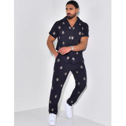 Ensemble en lin pantalon et chemise à motifs