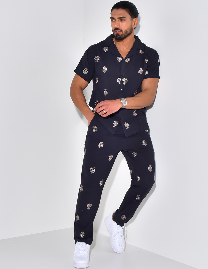 Ensemble en lin pantalon et chemise à motifs