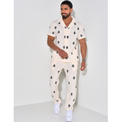 Ensemble en lin pantalon et chemise à motifs