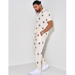 Ensemble en lin pantalon et chemise à motifs