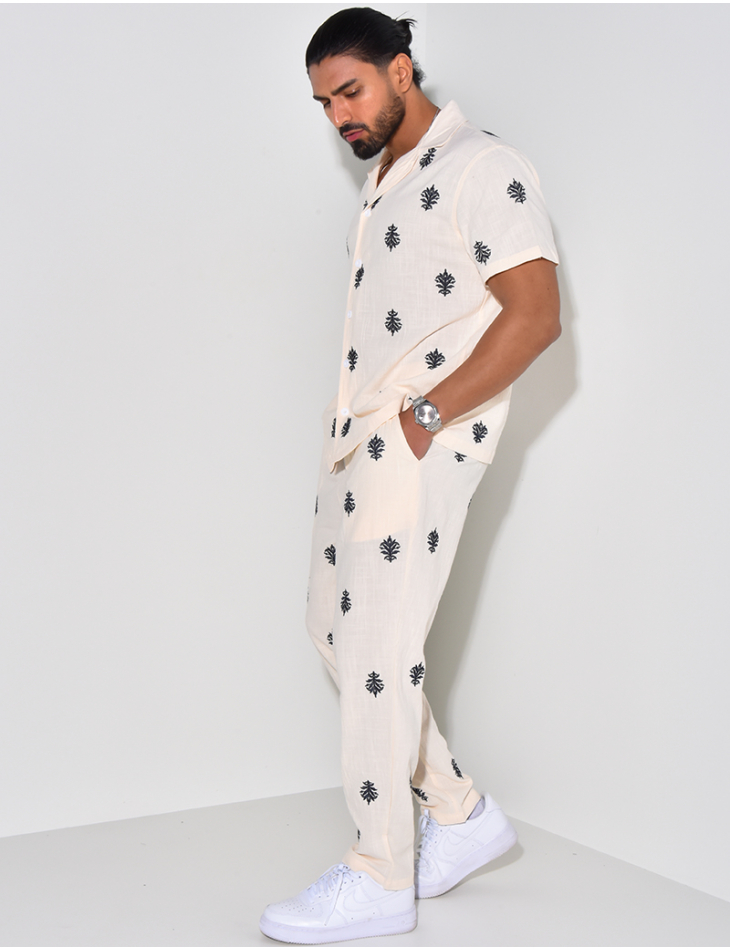 Ensemble en lin pantalon et chemise à motifs